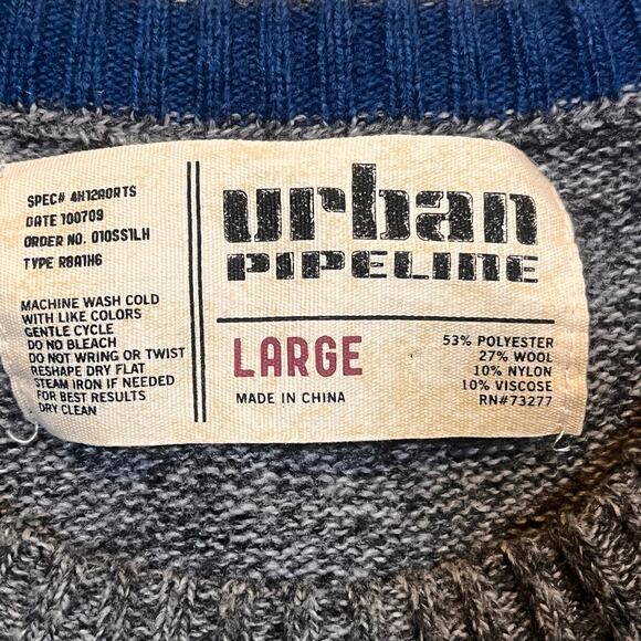 Urban Pipeline Mens Large Wool Blend Sweater Pull Over Gray Fair Isle Grandpa - Picture 3 of 5